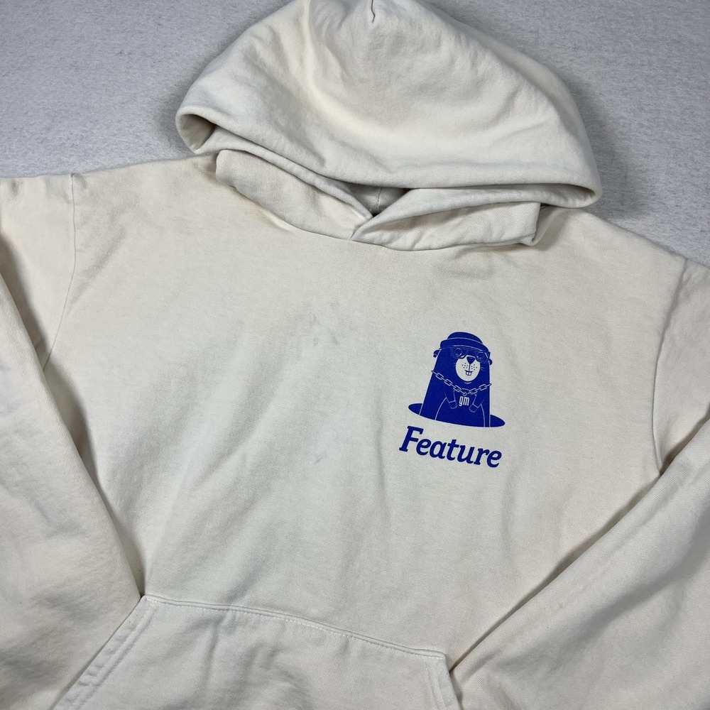 Feature Hoodie Mens Small Off‎ White Blue GMG Graphic Pullover Made In USA